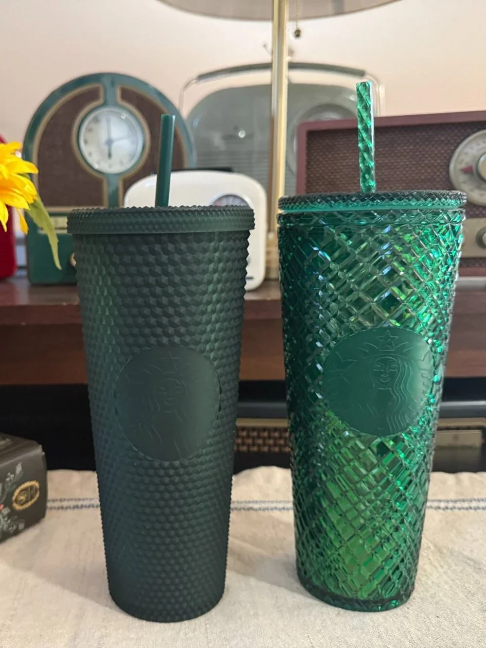 Starbucks Emerald Green Textured Cold Cups with Straws Set of 2